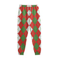 White Green And Red Argyle Pattern Print Sweatpants