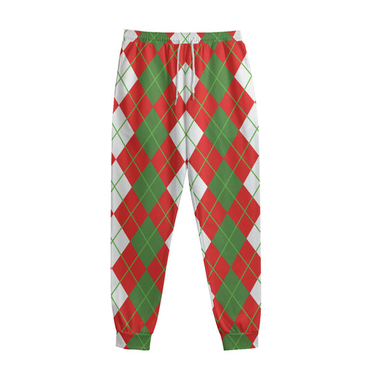 White Green And Red Argyle Pattern Print Sweatpants