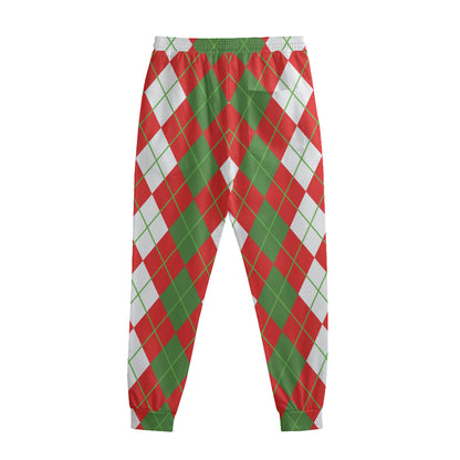 White Green And Red Argyle Pattern Print Sweatpants