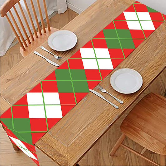 White Green And Red Argyle Pattern Print Table Runner