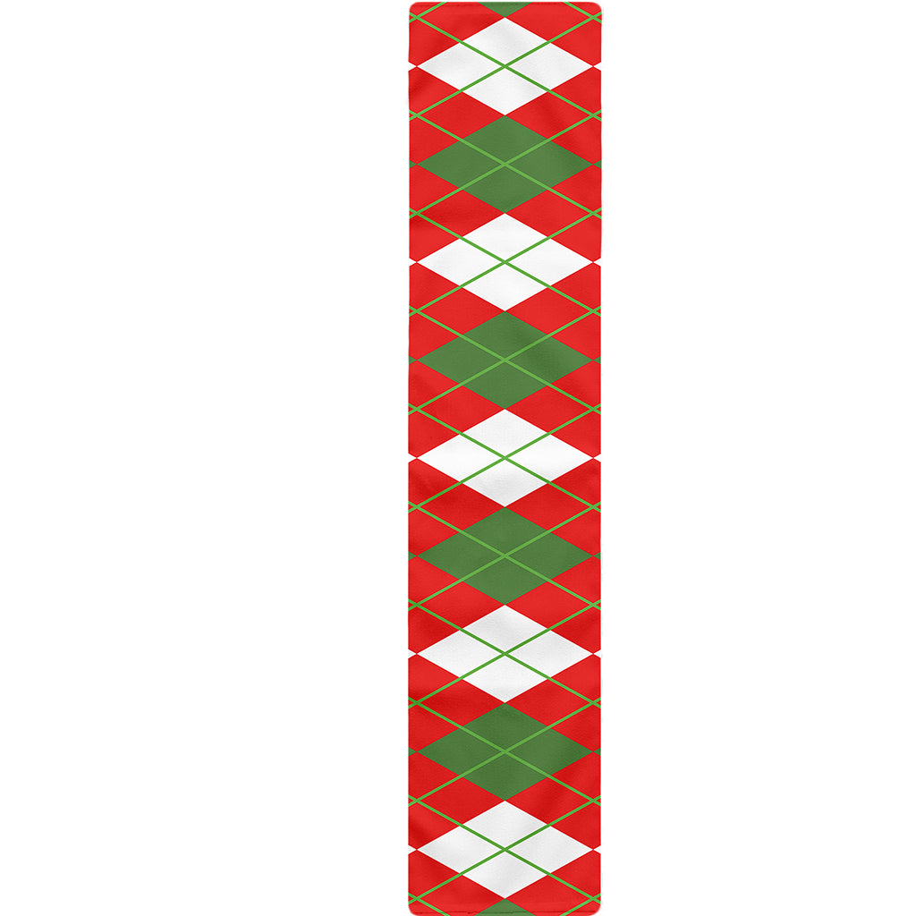 White Green And Red Argyle Pattern Print Table Runner