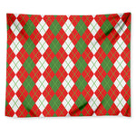 White Green And Red Argyle Pattern Print Tapestry