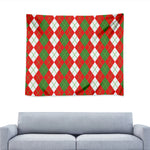 White Green And Red Argyle Pattern Print Tapestry