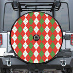 White Green And Red Argyle Pattern Print Tire Cover With Camera Hole