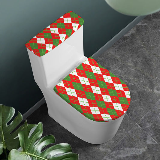 White Green And Red Argyle Pattern Print Toilet Lid And Tank Cover Set