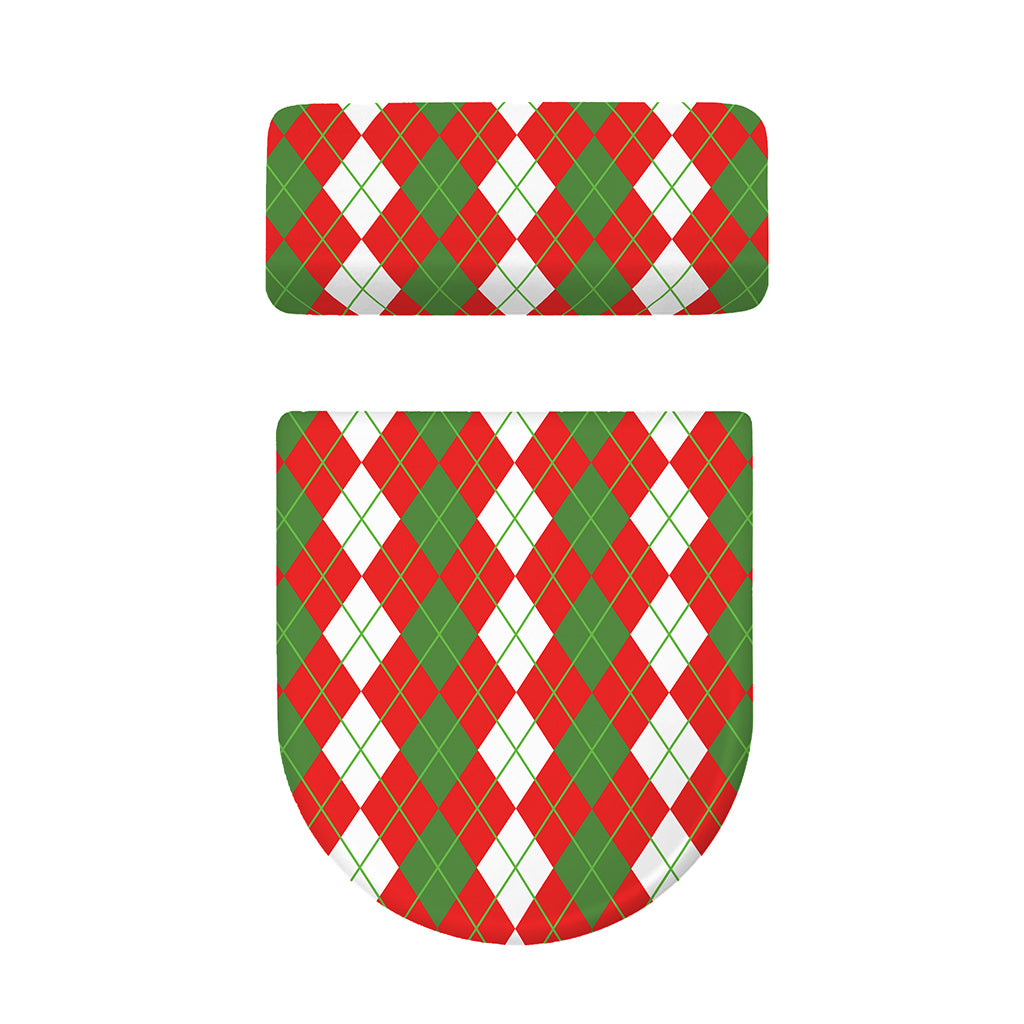 White Green And Red Argyle Pattern Print Toilet Lid And Tank Cover Set