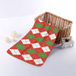 White Green And Red Argyle Pattern Print Towel