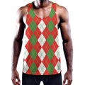 White Green And Red Argyle Pattern Print Men's Workout Tank Top