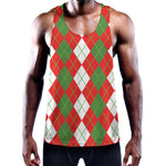 White Green And Red Argyle Pattern Print Training Tank Top