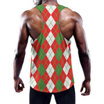 White Green And Red Argyle Pattern Print Training Tank Top