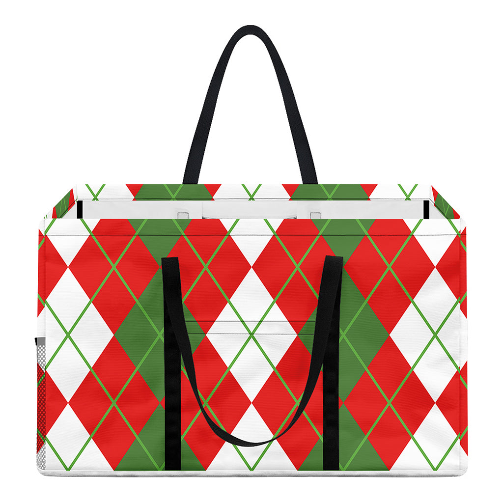 White Green And Red Argyle Pattern Print Utility Tote Bag