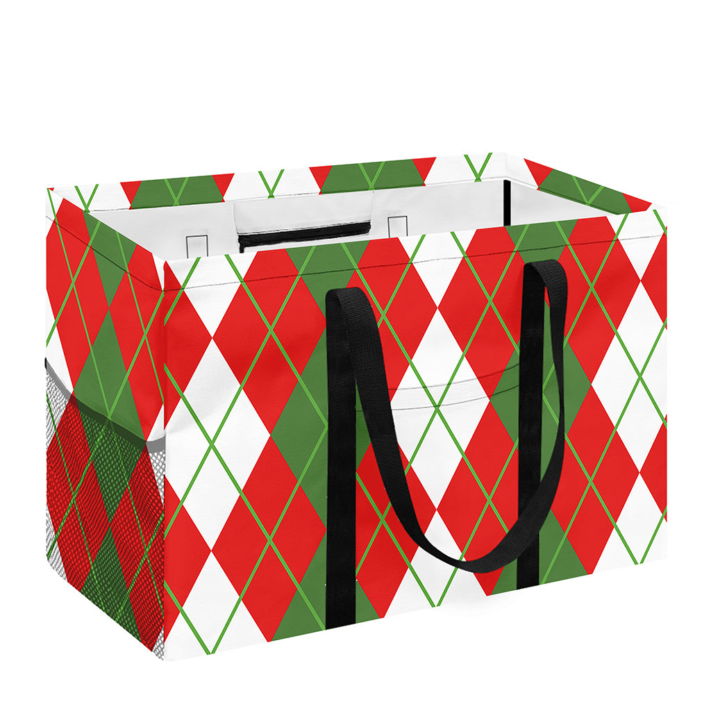 White Green And Red Argyle Pattern Print Utility Tote Bag