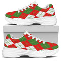 White Green And Red Argyle Pattern Print White Chunky Shoes