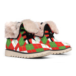 White Green And Red Argyle Pattern Print Winter Boots