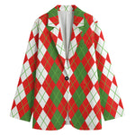 White Green And Red Argyle Pattern Print Women's Blazer