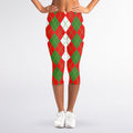 White Green And Red Argyle Pattern Print Women's Capri Leggings