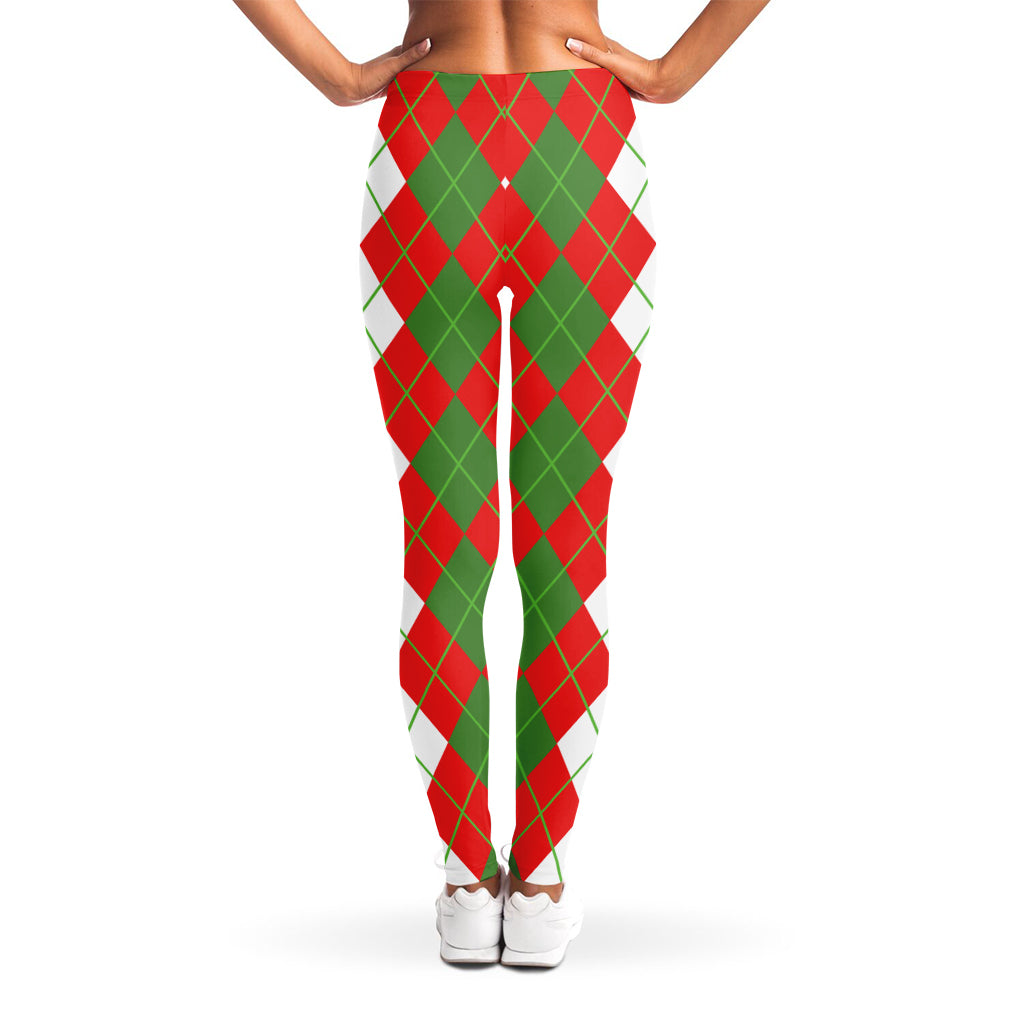 White Green And Red Argyle Pattern Print Women's Leggings