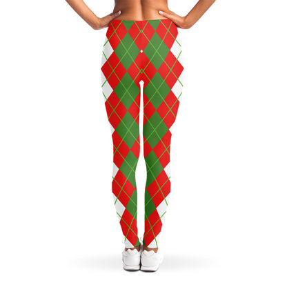 White Green And Red Argyle Pattern Print Women's Leggings