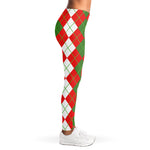 White Green And Red Argyle Pattern Print Women's Leggings