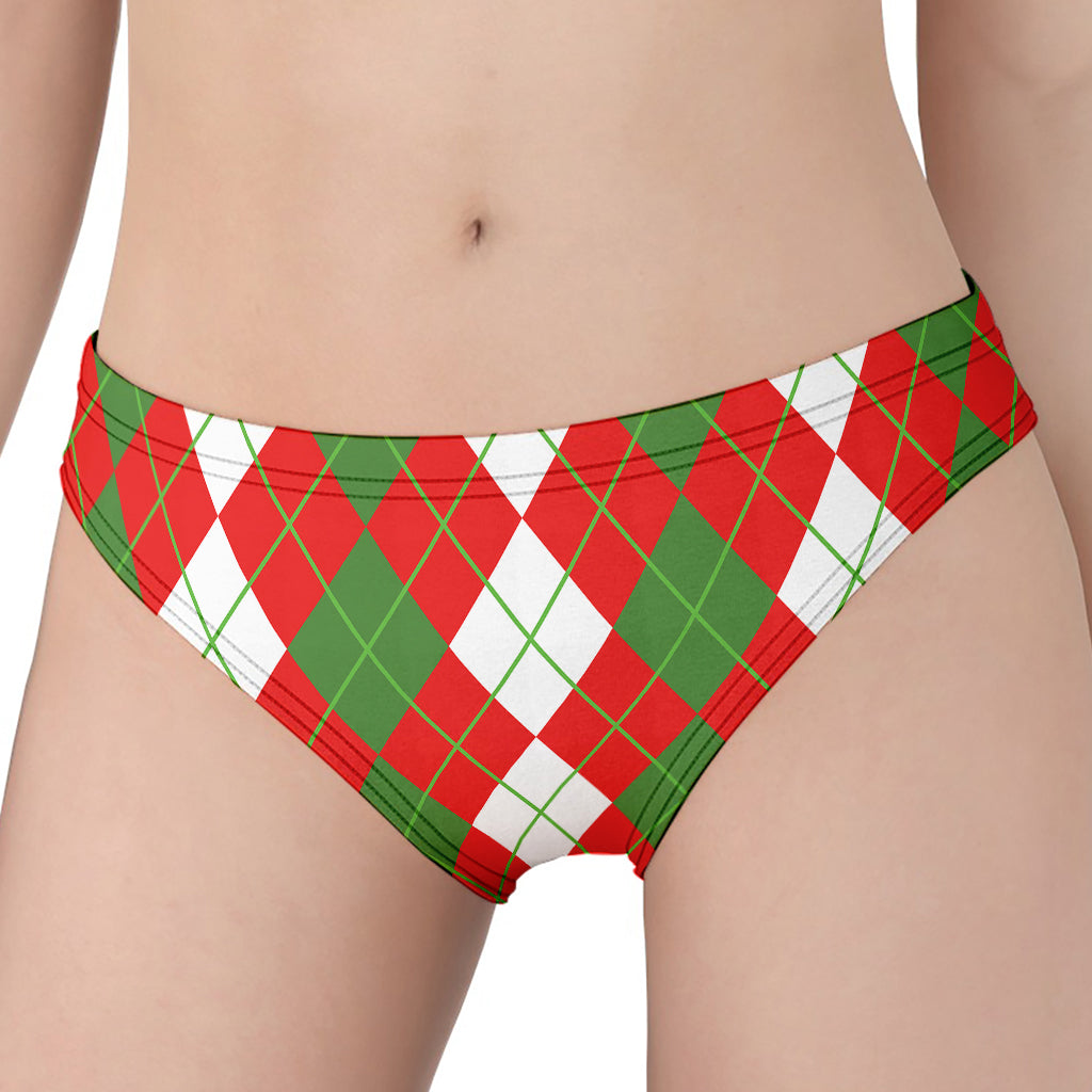 White Green And Red Argyle Pattern Print Women's Panties