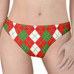 White Green And Red Argyle Pattern Print Women's Thong