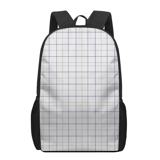White Grey And Purple Tattersall Print 17 Inch Backpack