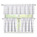 White Grey And Purple Tattersall Print 3 Piece Kitchen Curtains
