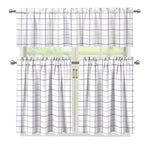 White Grey And Purple Tattersall Print 3 Piece Kitchen Curtains