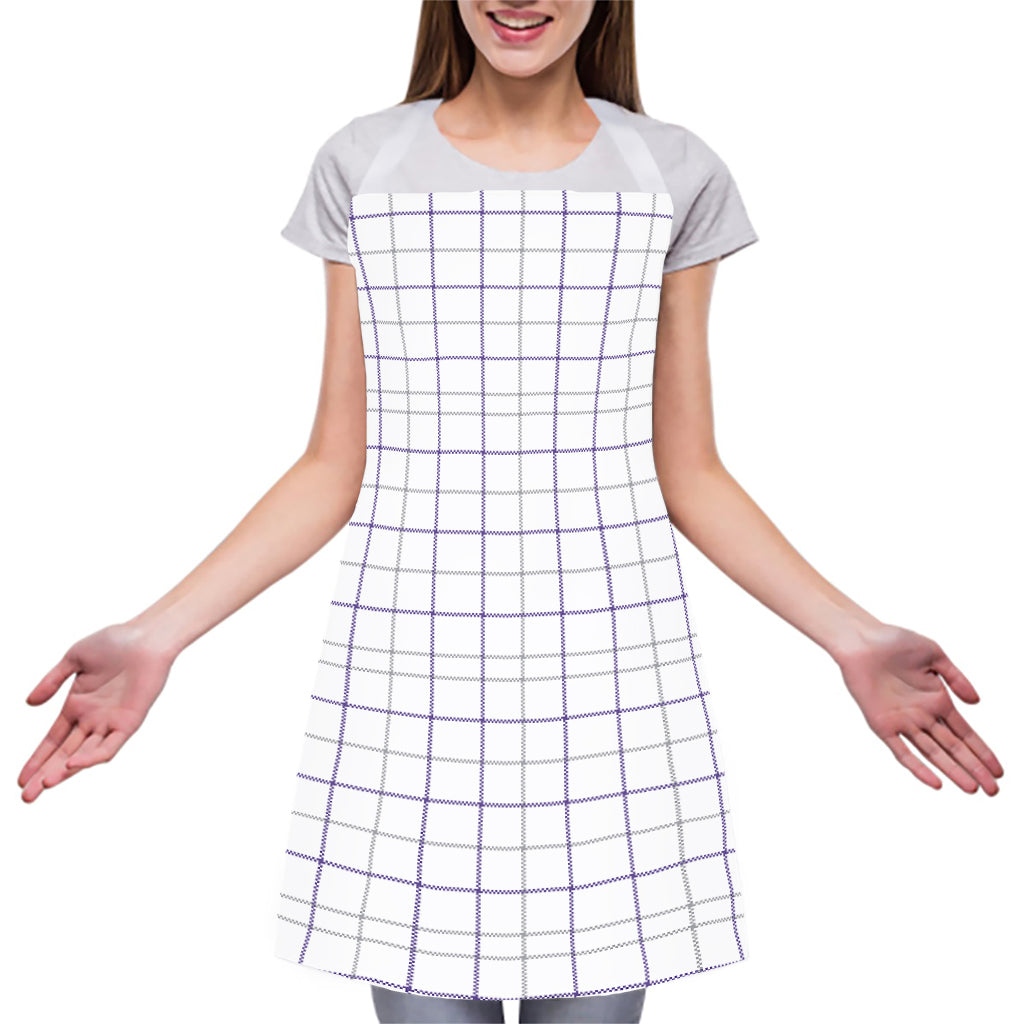 White Grey And Purple Tattersall Print Adjustable Apron