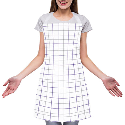 White Grey And Purple Tattersall Print Adjustable Apron
