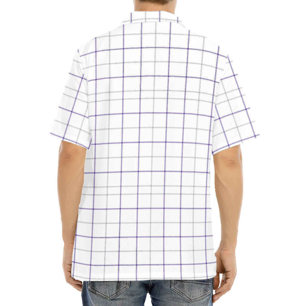 White Grey And Purple Tattersall Print Aloha Shirt