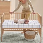 White Grey And Purple Tattersall Print Baby Crib Sheet