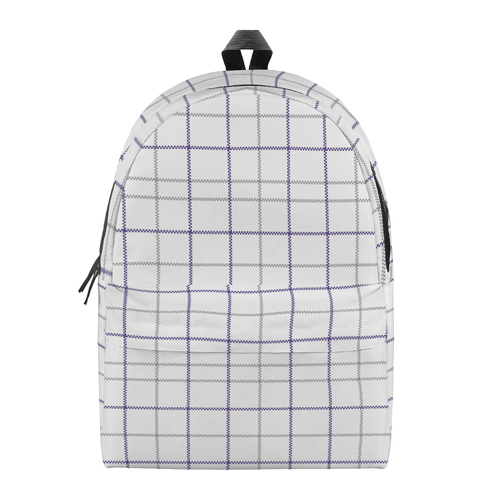 White Grey And Purple Tattersall Print Backpack