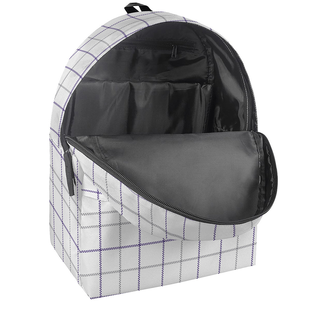 White Grey And Purple Tattersall Print Backpack