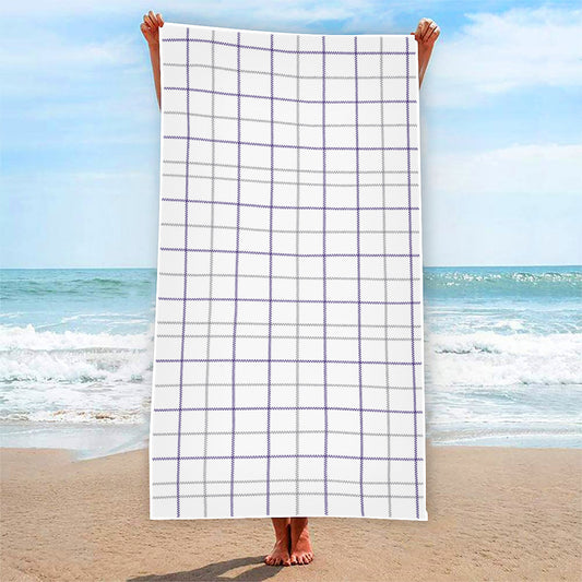 White Grey And Purple Tattersall Print Beach Towel