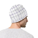 White Grey And Purple Tattersall Print Beanie