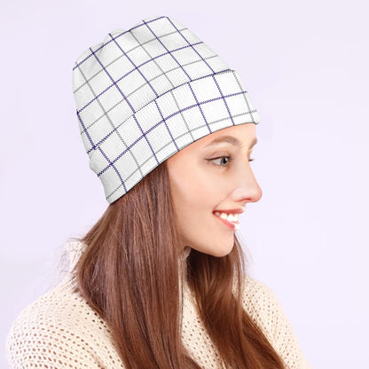 White Grey And Purple Tattersall Print Beanie