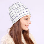 White Grey And Purple Tattersall Print Beanie