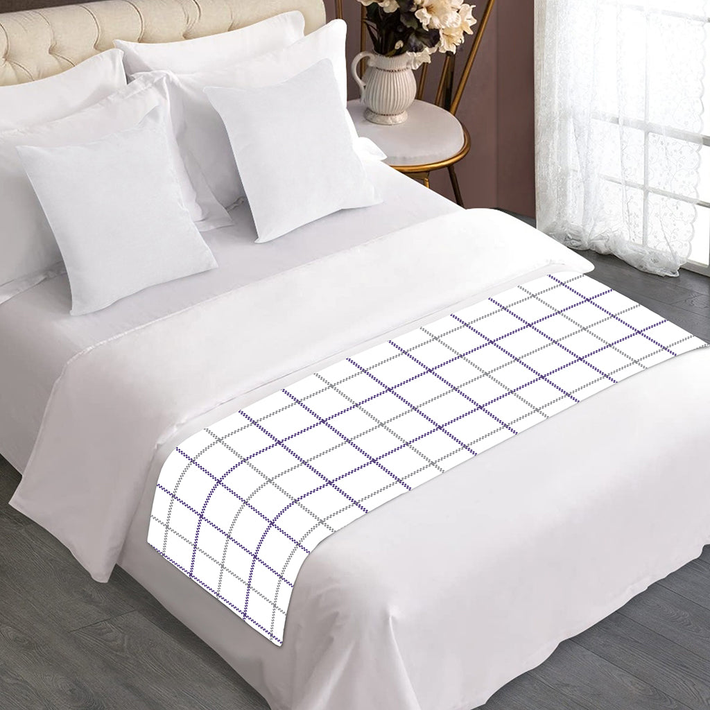 White Grey And Purple Tattersall Print Bed Runner