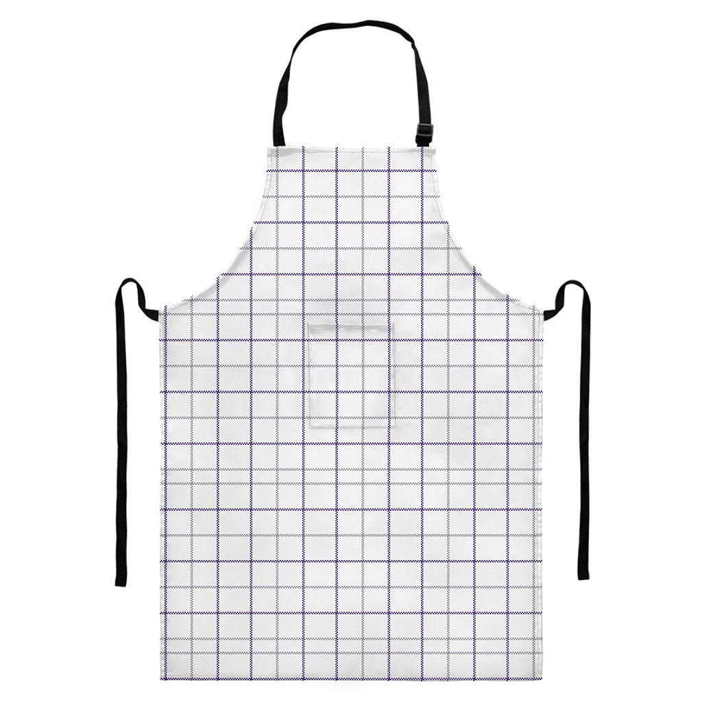 White Grey And Purple Tattersall Print Bib Apron With Pocket