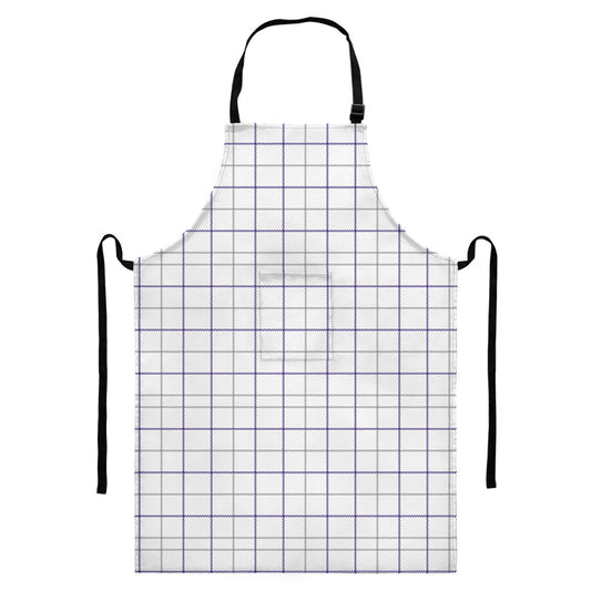 White Grey And Purple Tattersall Print Bib Apron With Pocket