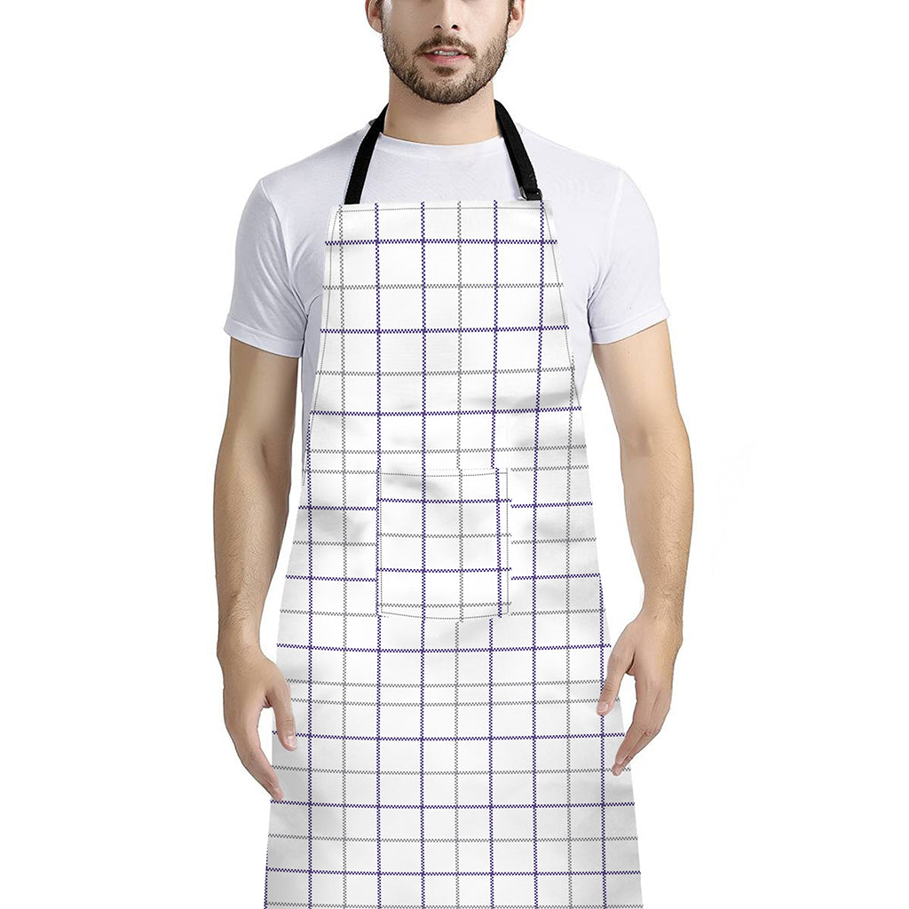 White Grey And Purple Tattersall Print Bib Apron With Pocket
