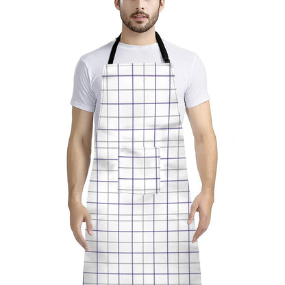 White Grey And Purple Tattersall Print Bib Apron With Pocket