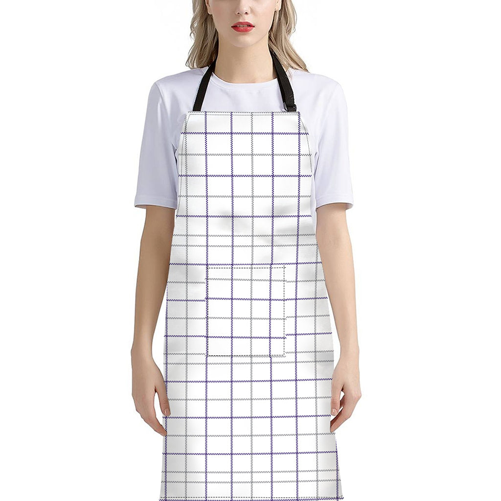 White Grey And Purple Tattersall Print Bib Apron With Pocket