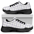 White Grey And Purple Tattersall Print Black Chunky Shoes