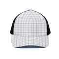 White Grey And Purple Tattersall Print Black Mesh Trucker Hat