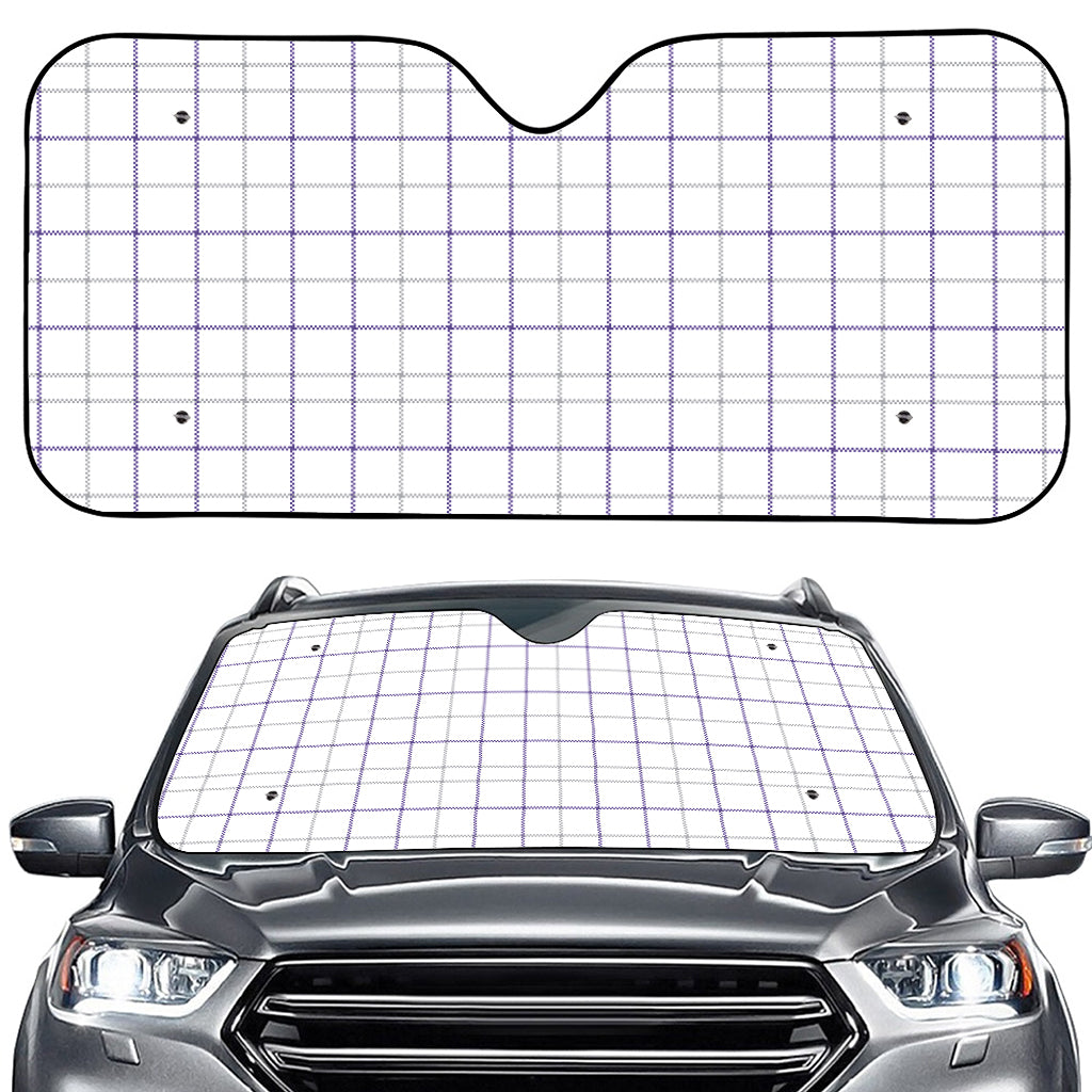 White Grey And Purple Tattersall Print Car Windshield Sun Shade