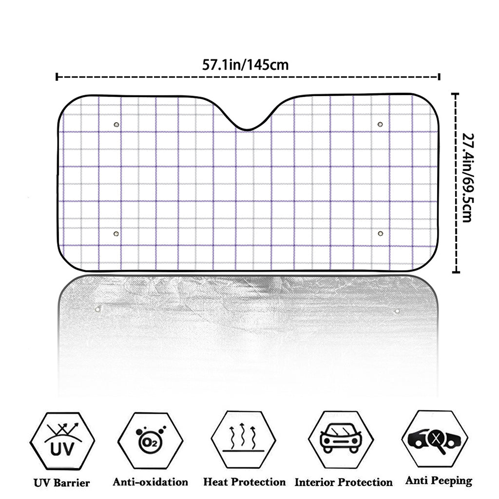 White Grey And Purple Tattersall Print Car Windshield Sun Shade