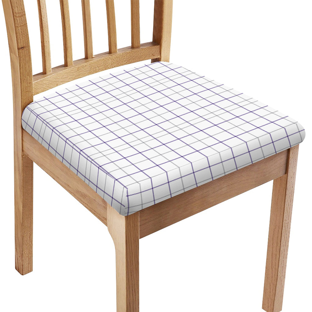 White Grey And Purple Tattersall Print Chair Cushion Cover