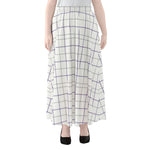 White Grey And Purple Tattersall Print Chiffon Maxi Skirt